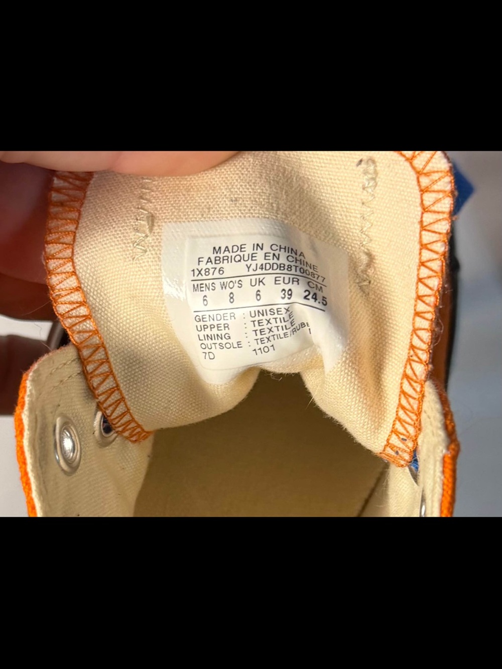 Womens Low-Top Orange Canvas Sneakers with Blue Laces - Picture 2 of 6